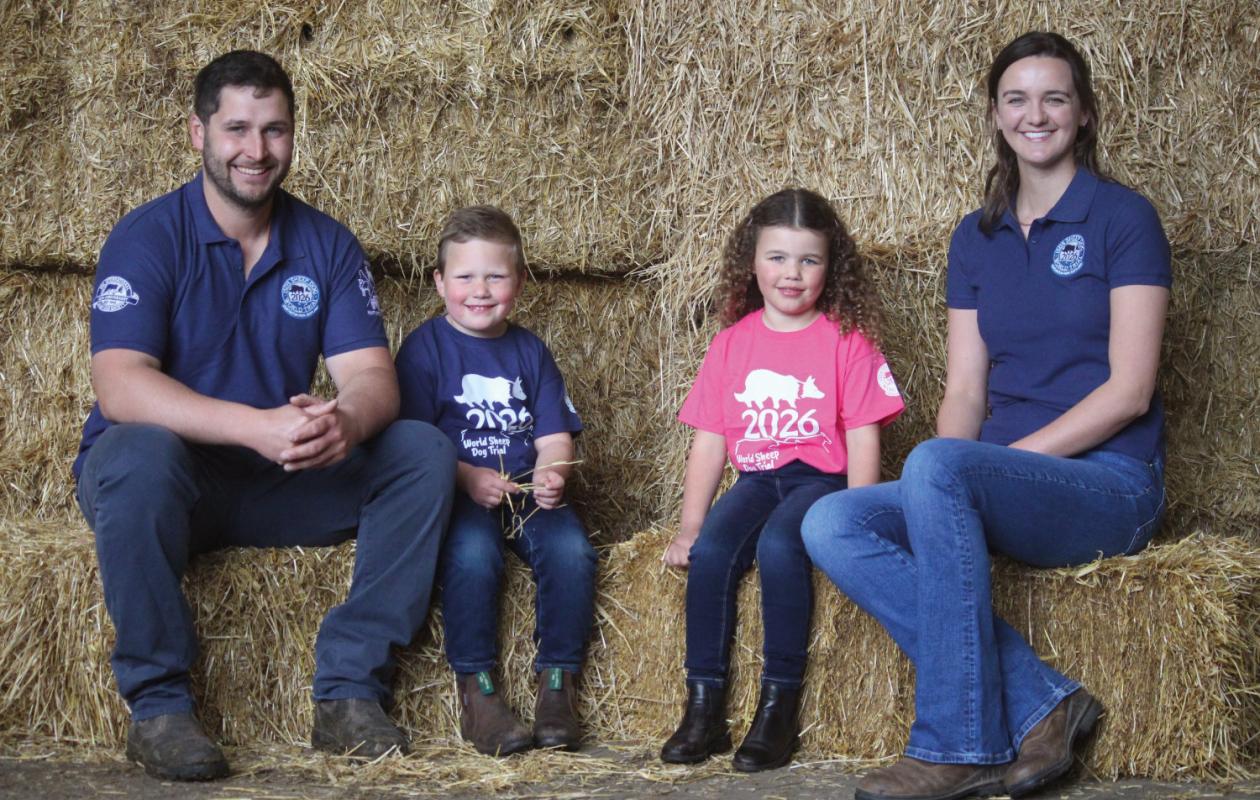 Runciman family wearing sheep dog world trial merchandise